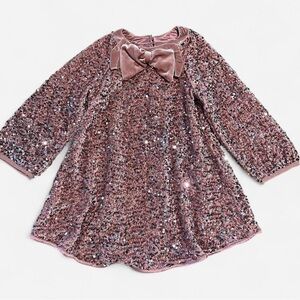 Sparkling Sequins Mauve Velvet Bow Dress